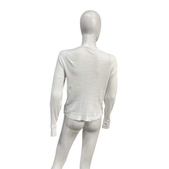 Re/Done 60'S Slim Optic White Cotton Henley Long Sleeve Top Size XS - Picture 3 of 5